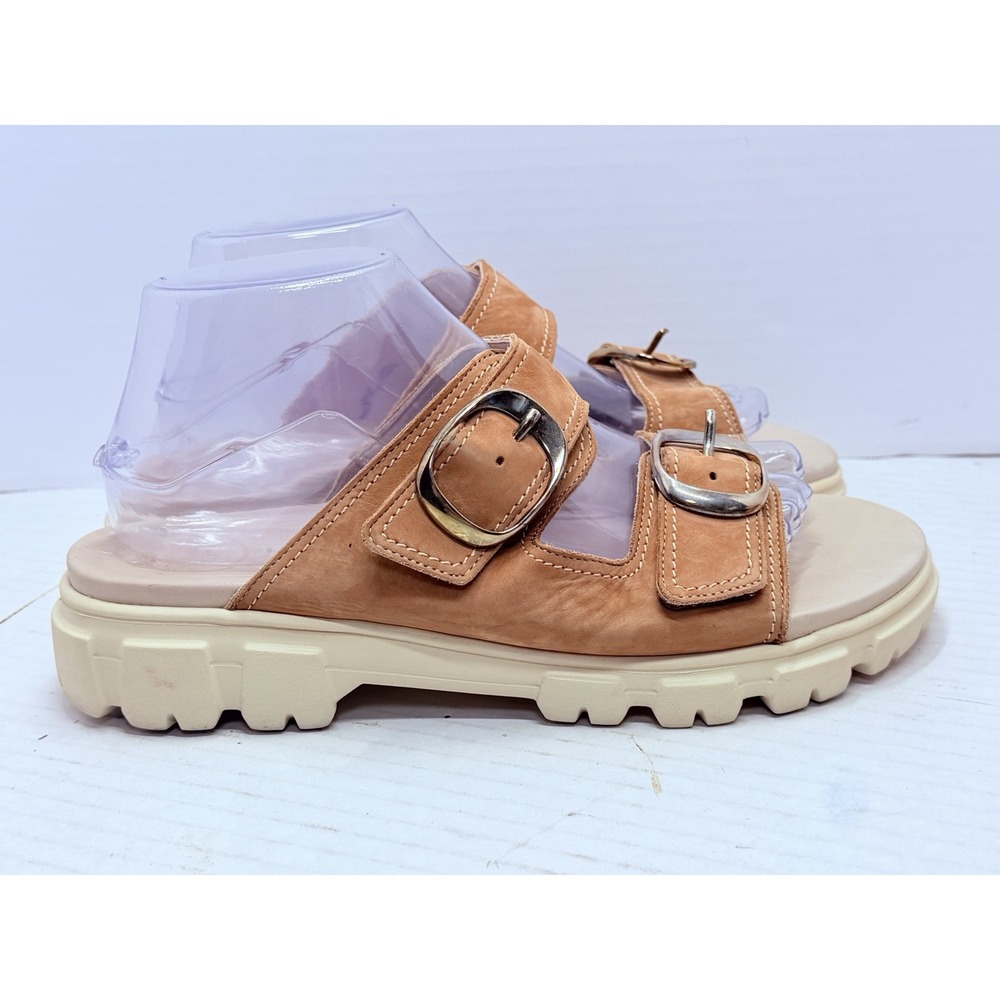 Paul Green Marina Women's US 9 Tan Nubuck Double Buckle Lug Slide Sandals